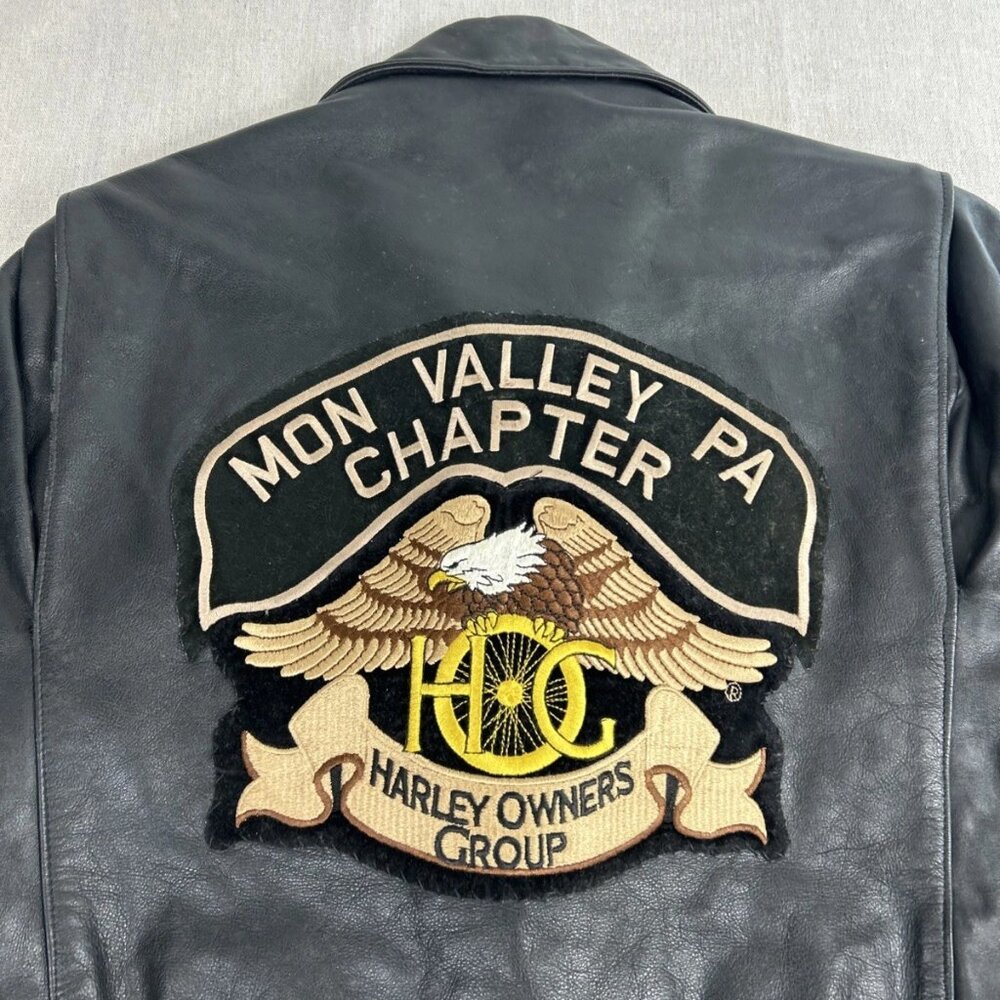 VTG Harley Davidson Mens Black Leather Biker Jacket Mon Valley Chapter HOG 46 - Picture 3 of 15